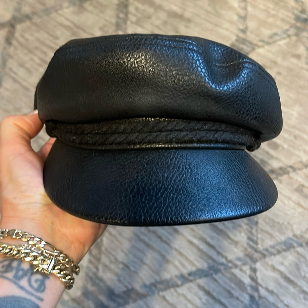 Brixton leather newsboy style black cap